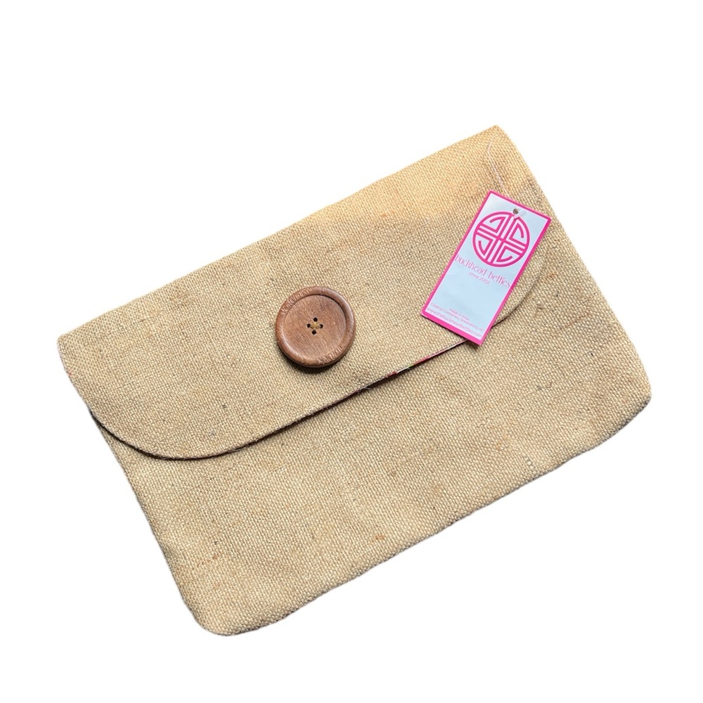 Buckhead Betties | Jute Burlap Clutch Pink Green Flamingo Lining
